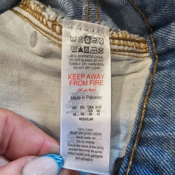 NWT Boohoo Man Mens 42 Ice Blue Denim Jean Plus Skinny Rigid Stacked Print Cargo - Picture 13 of 16